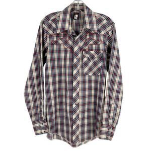 80s plaid western pearl snap shirt Karman 1980s vintage